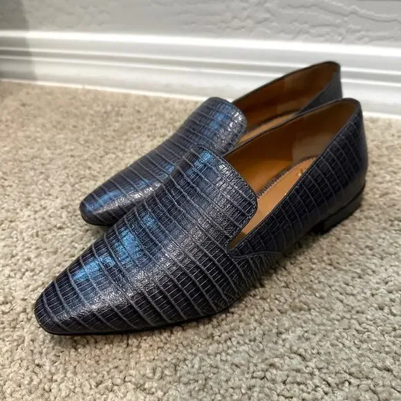 FRANCO SARTO | Steel Blue Croc Embossed Leather Loafers Flats | Women’s Size 5.5 - Picture 2 of 7
